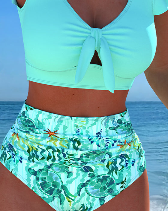 U-Neck Flutter Sleeve Cutout Bikini