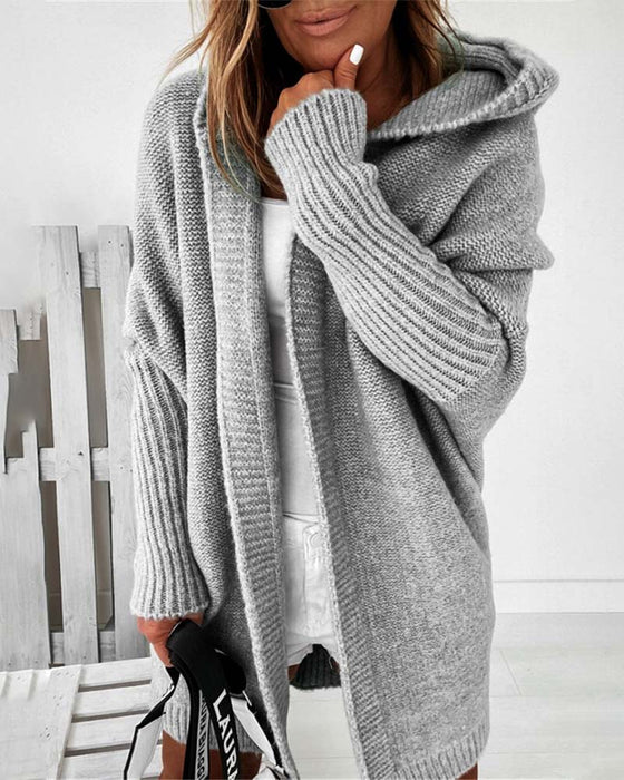 Simple solid color bat hooded cardigan