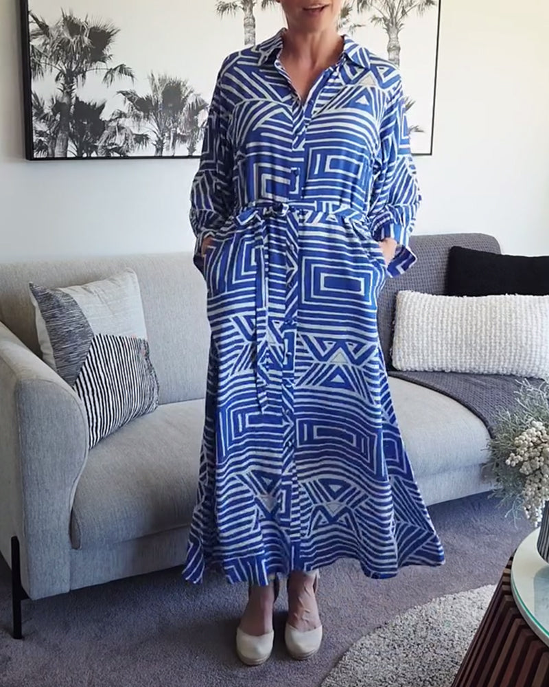 Casual Geometric Print Tie-Up Dress