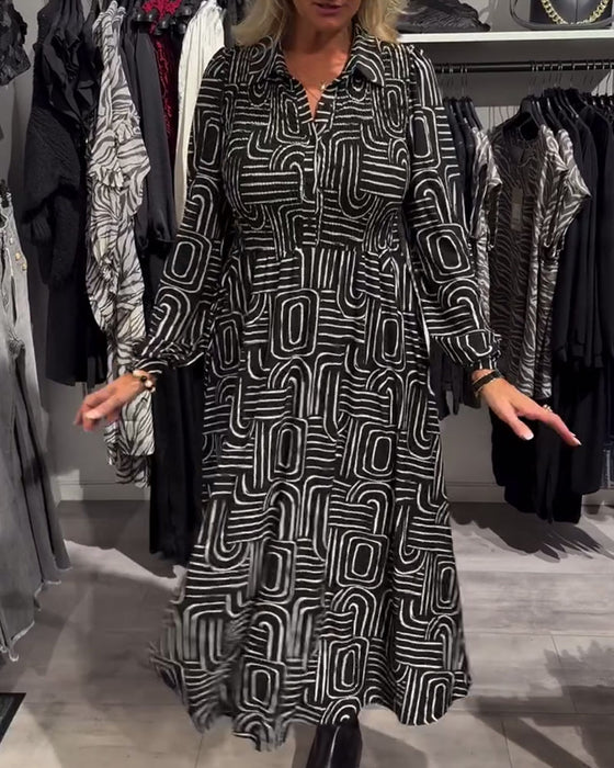 Lapel - collared Fashionable Printed Dress