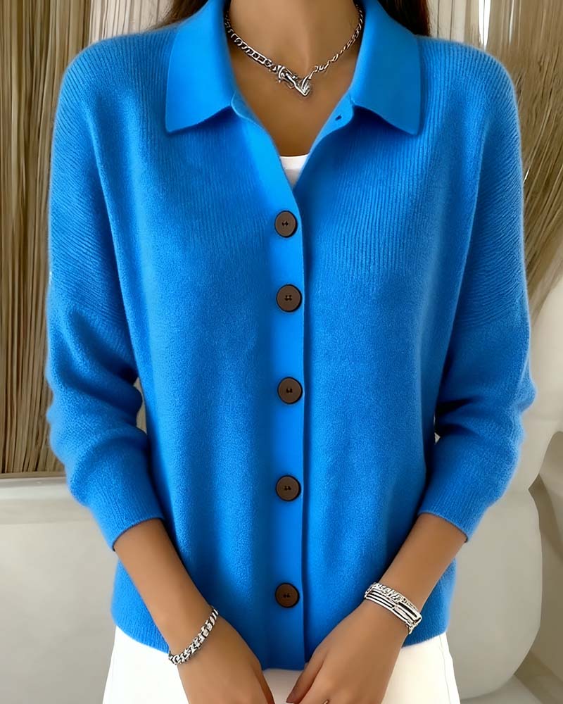 Solid Color Lapel Fashionable Cardigan
