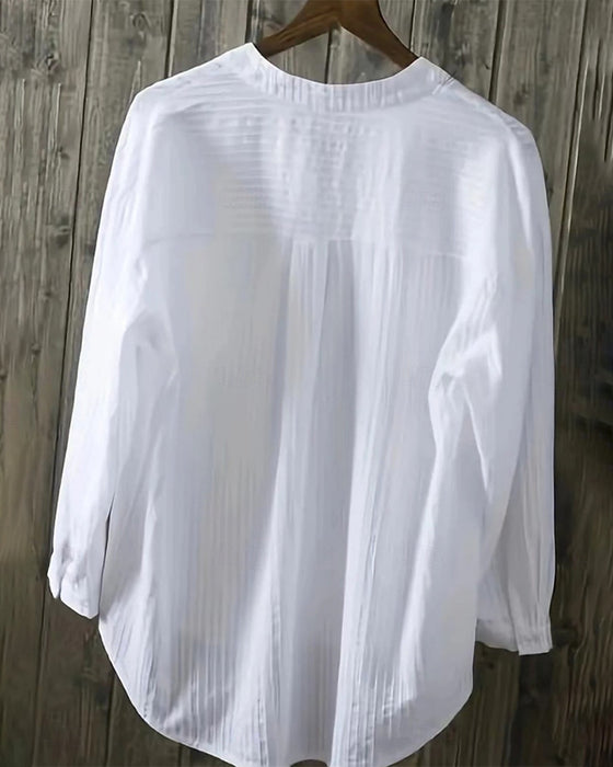 Vertical Waffle Henley Collar Double Pocket Shirt