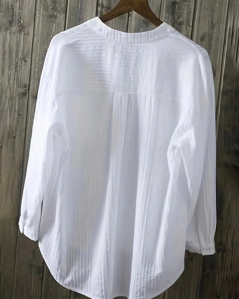 Vertical Waffle Henley Collar Double Pocket Shirt