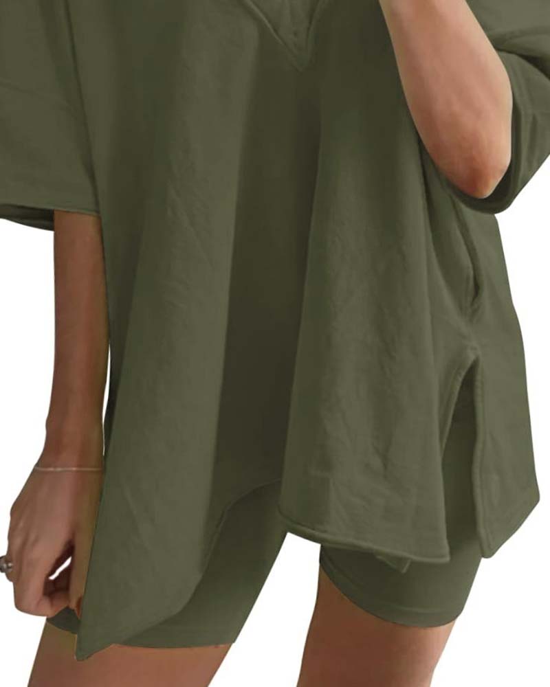 Solid Color V-Neck Sportswear Two-Piece Set
