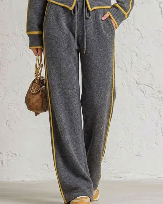 Contrast Zipper Knitted Two-Piece Suit