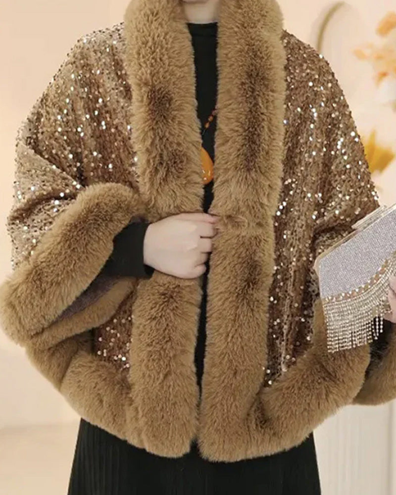 🔥New arrivals offer-Women's Elegant Faux Fur Sequined Shawl Wrap