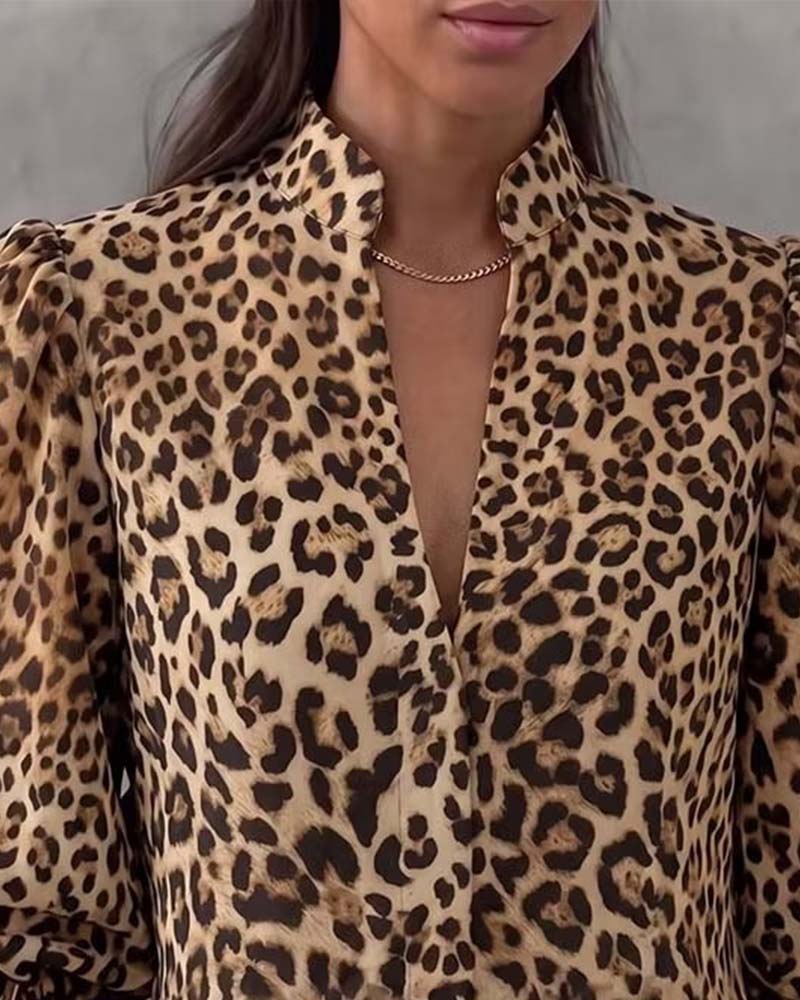 Leopard Ruffle Casual Blouse