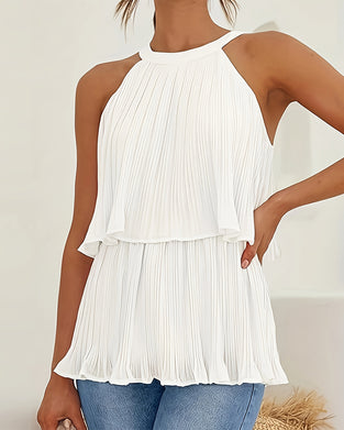 Halter Sleeveless Double Layer Shirred Tank Top