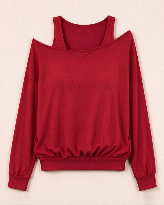 Off-Shoulder Mock Two-Piece Long Sleeve Top