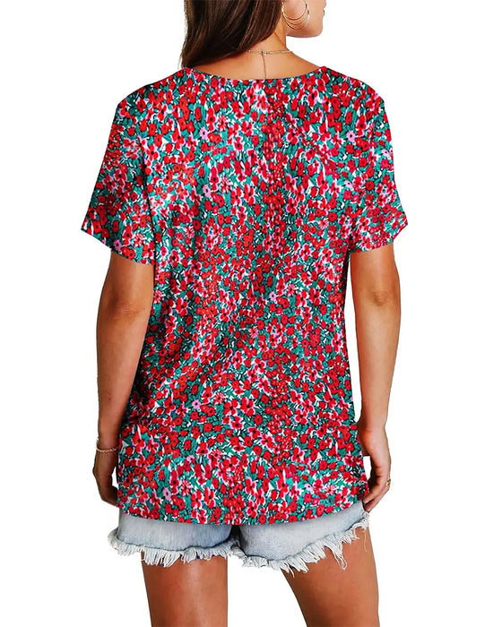 Floral V-Neck Short-Sleeved Blouse