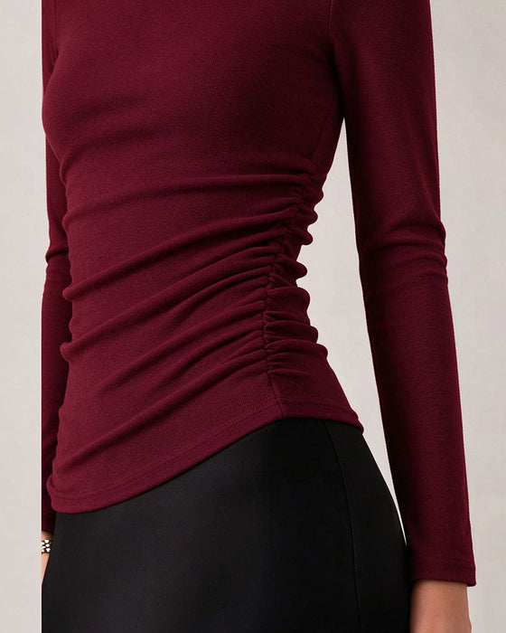 Half Turtleneck Side Shirred Bottoming Top