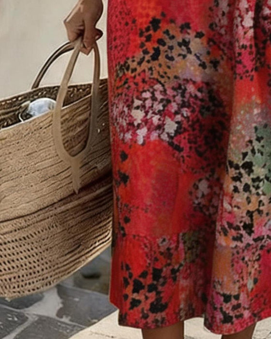Polka Dot Print Crewneck Long Dress