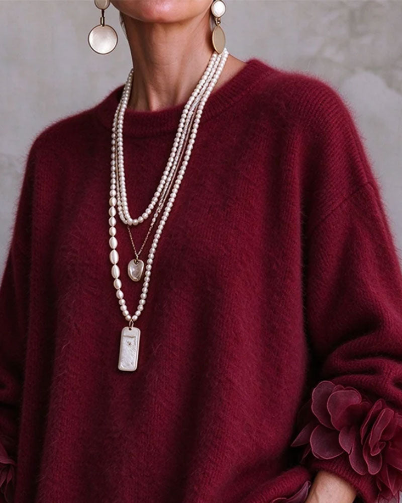 Floral Lazy Solid Color Pullover