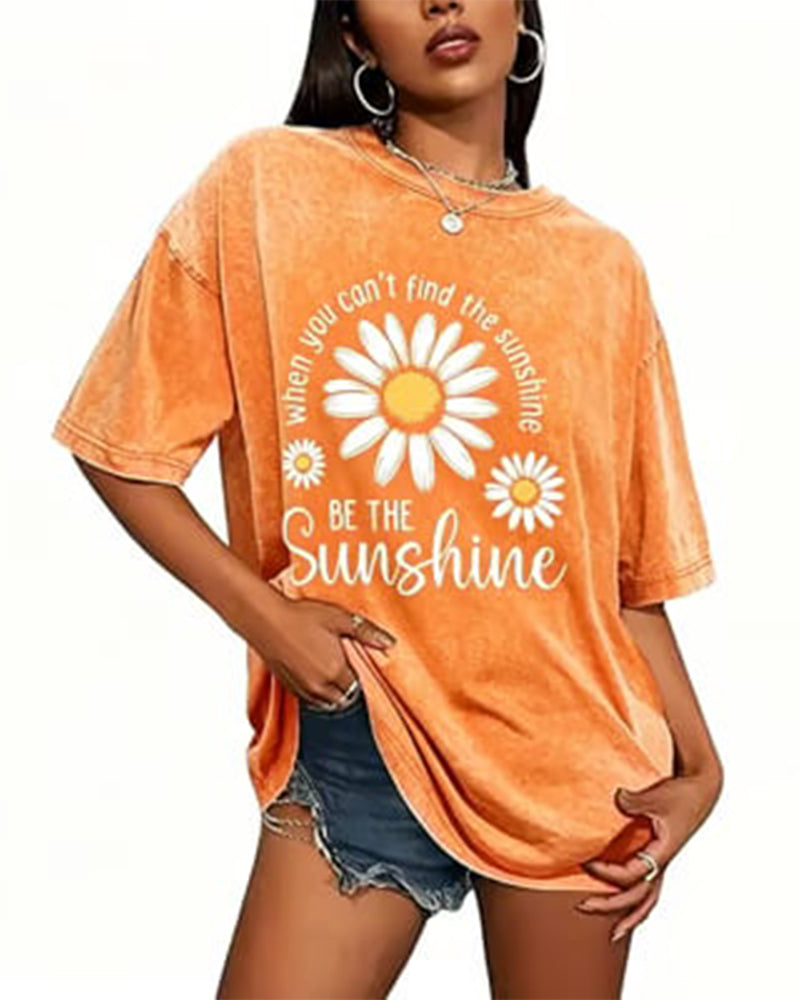 Daisy Print Crew Neck Casual T-Shirt