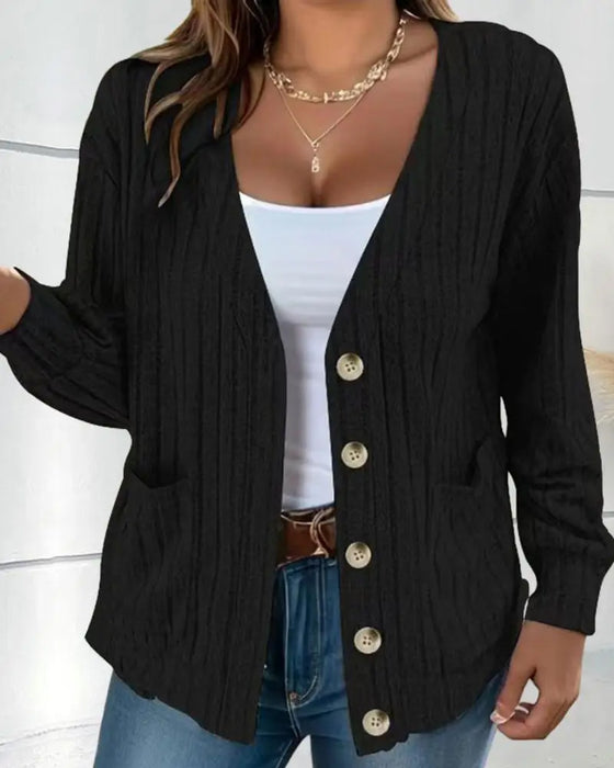 Solid color V-neck long-sleeved coat