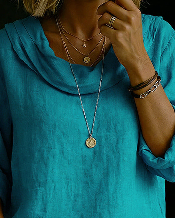 Turn-Down Collar Cotton Top