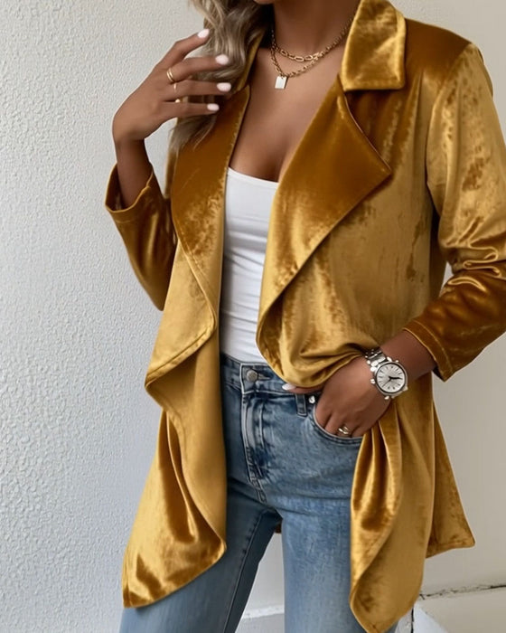 Irregular Suit Collar Velvet Coat