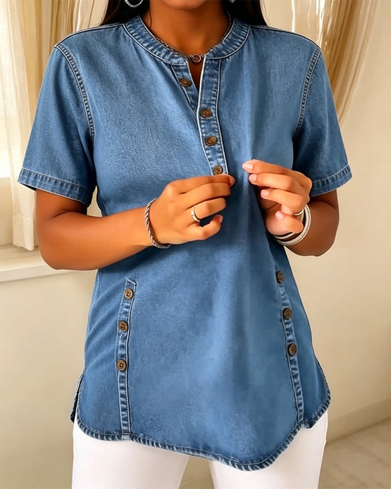 Casual Button Short Sleeve Top