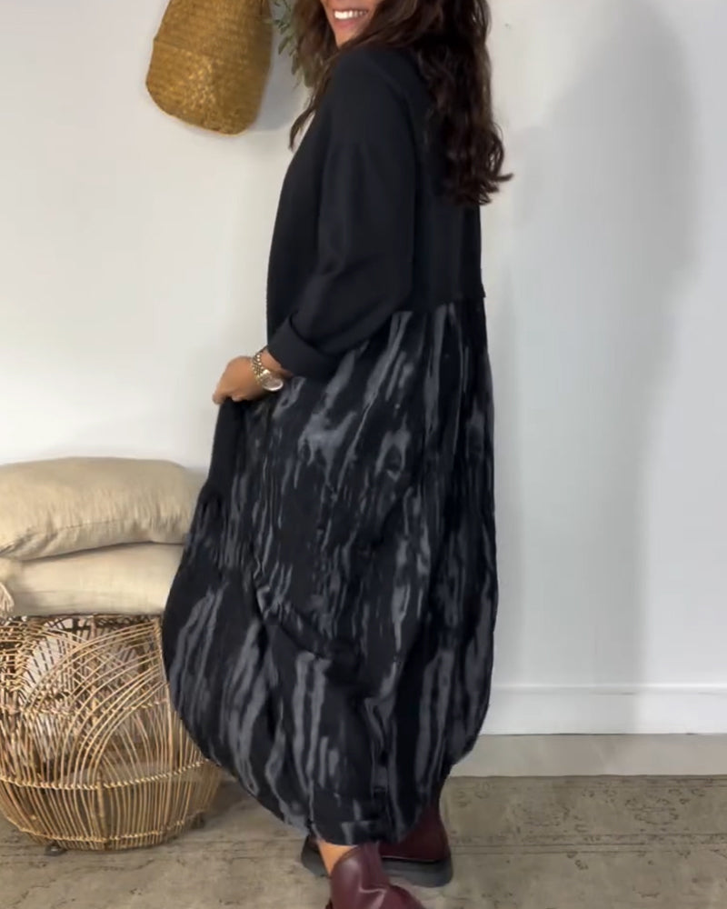 Round Neck Irregular Patchwork Print Dress