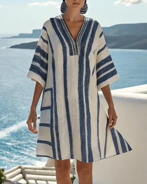 Blue And White Striped Loose Dress