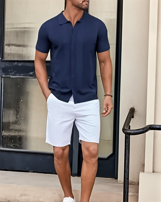 Hollow Out Knit Button Shirts