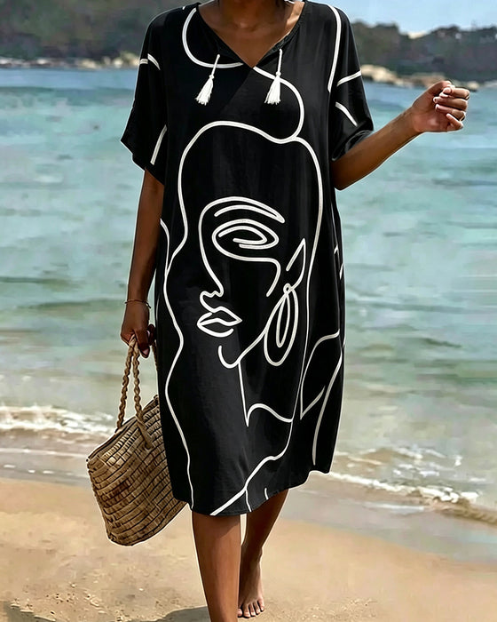 V-Neck Short Sleeve Shift Dress