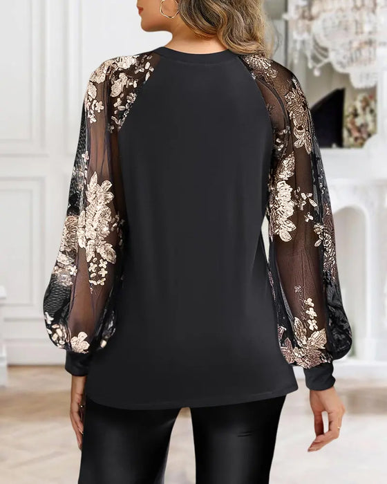 Round Neck Long-Sleeved Fashion Blouse