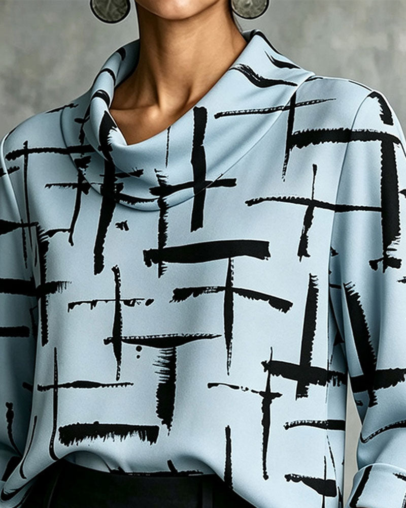 Mock Cowl Neck Cross Pattern Blouse