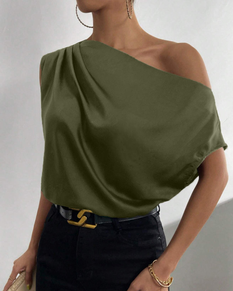 Solid Color Off Shoulder Sleeveless Blouse