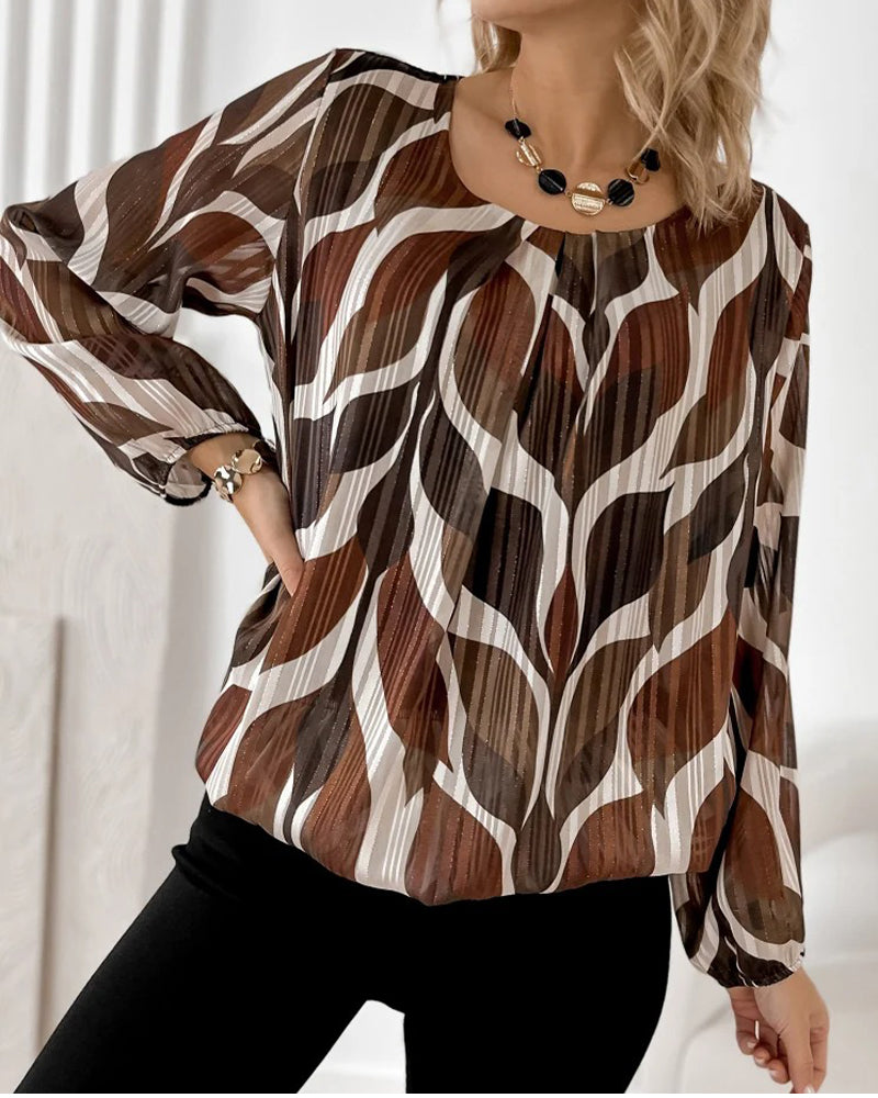 Lantern Sleeve Round Neck Blouse