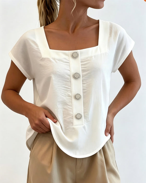 Square Collar Solid Color Blouse