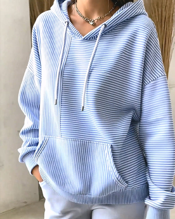 Casual Striped Drawstring Hoodie
