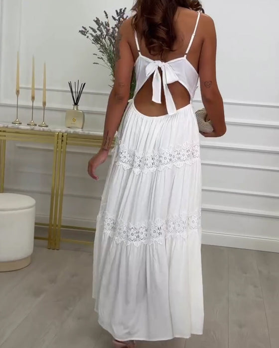 Lace Patchwork Spaghetti Strap V-Neck Dress