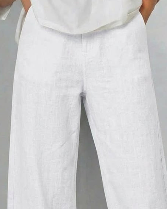 Solid Color Openwork Casual Pants