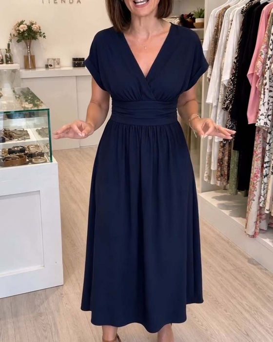 V-Neck Waist-Cinching A-Line Dress