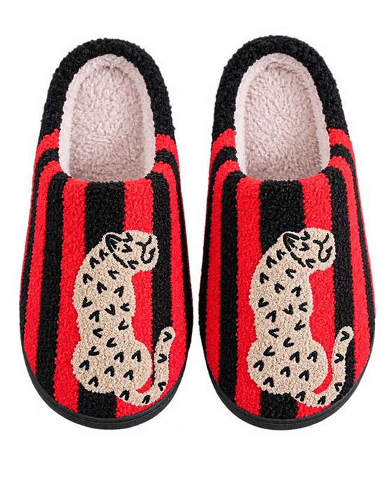 Women’s Retro Striped & Leopard Fuzzy Slippers