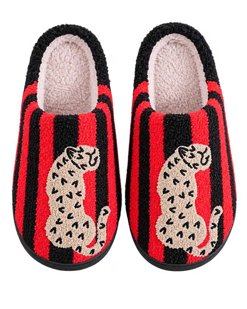 Women’s Retro Striped & Leopard Fuzzy Slippers