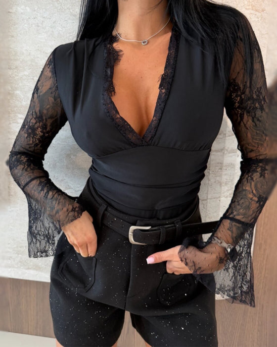 Bell Sleeve V-Neck Top