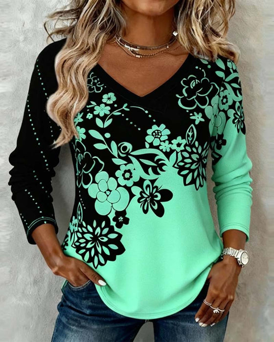 V-Neck Placement Print Top