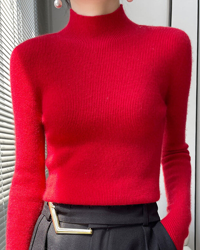 Half-High Neck Knitted Sweater