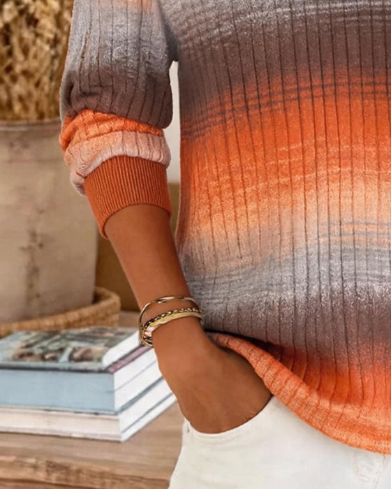 Ombre Ribbed Long Sleeve Blouse