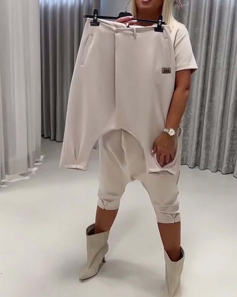 Solid Asymmetrical Design Pocket Harem Pant