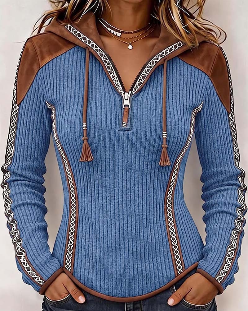 Hooded Zip Casual Top