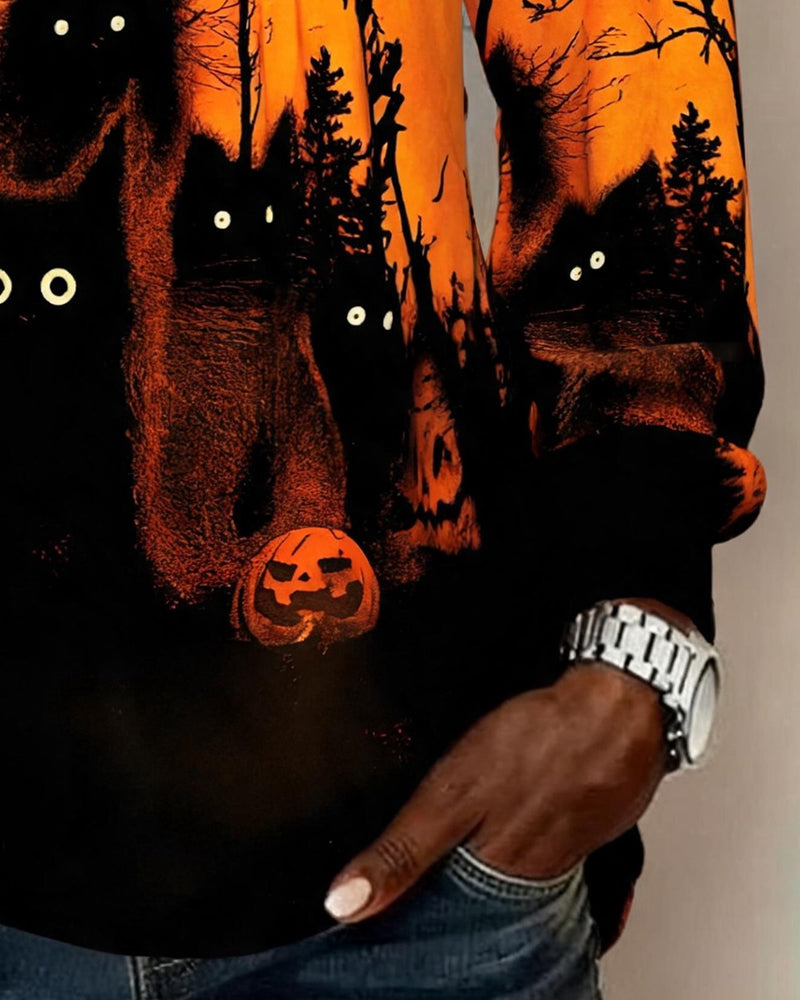 V-Neck Shirred Halloween Long-Sleeved Top
