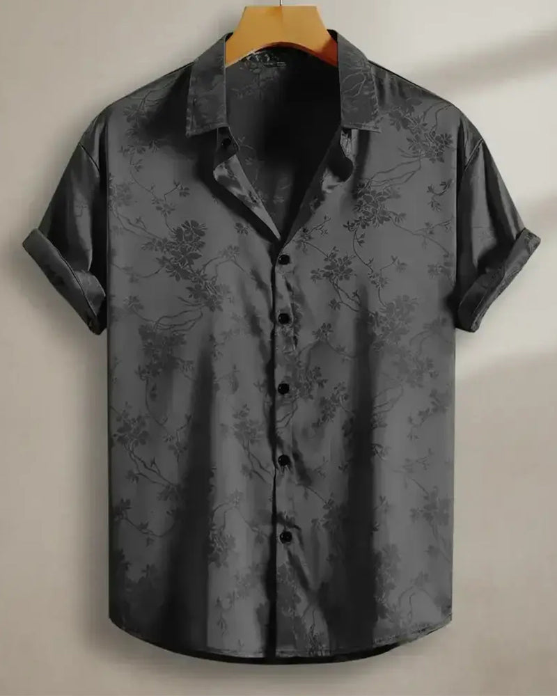 Men's Subtle Floral Print Turn-Down Collar Short Sleeve Shirt