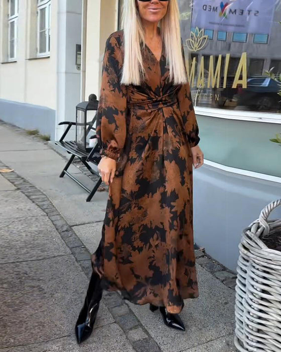 Lantern Sleeve Retro Print Dress