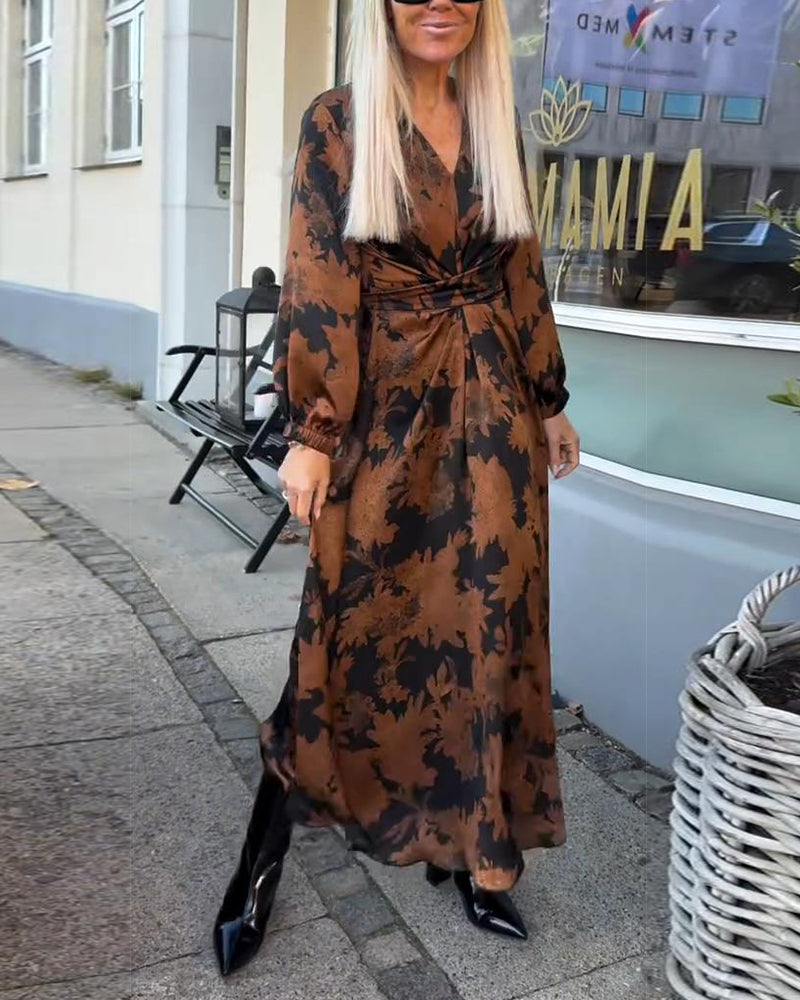 Lantern Sleeve Retro Print Dress