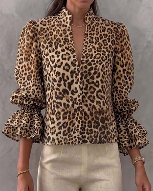 Leopard Ruffle Casual Blouse