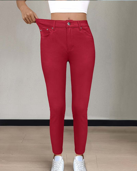 Women's Pocket Solid Skinny Casual Pant