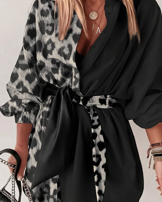 Leopard Patchwork Tie Dress